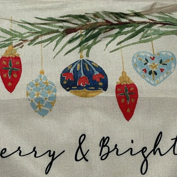 Christmas Pillow Cover Merry and Bright White Red Green Zip Closure Home Decor - Picture 2 of 6